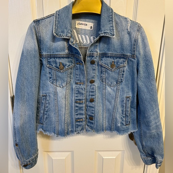 Pistola Flawless Embroidered Cropped Jean/Denim Jacket Size Small - Picture 2 of 3